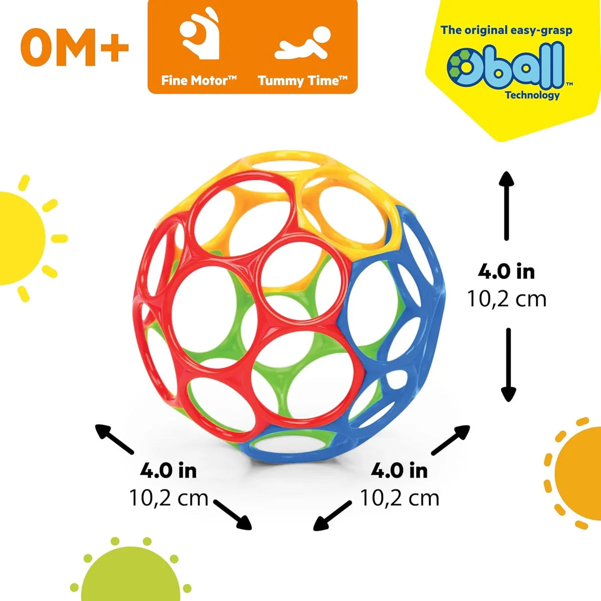 Bright Starts Oball Easy Grasp Classic Ball 10340 4 Inches BPA-Free Red/Yellow/Green/Blue New image 3