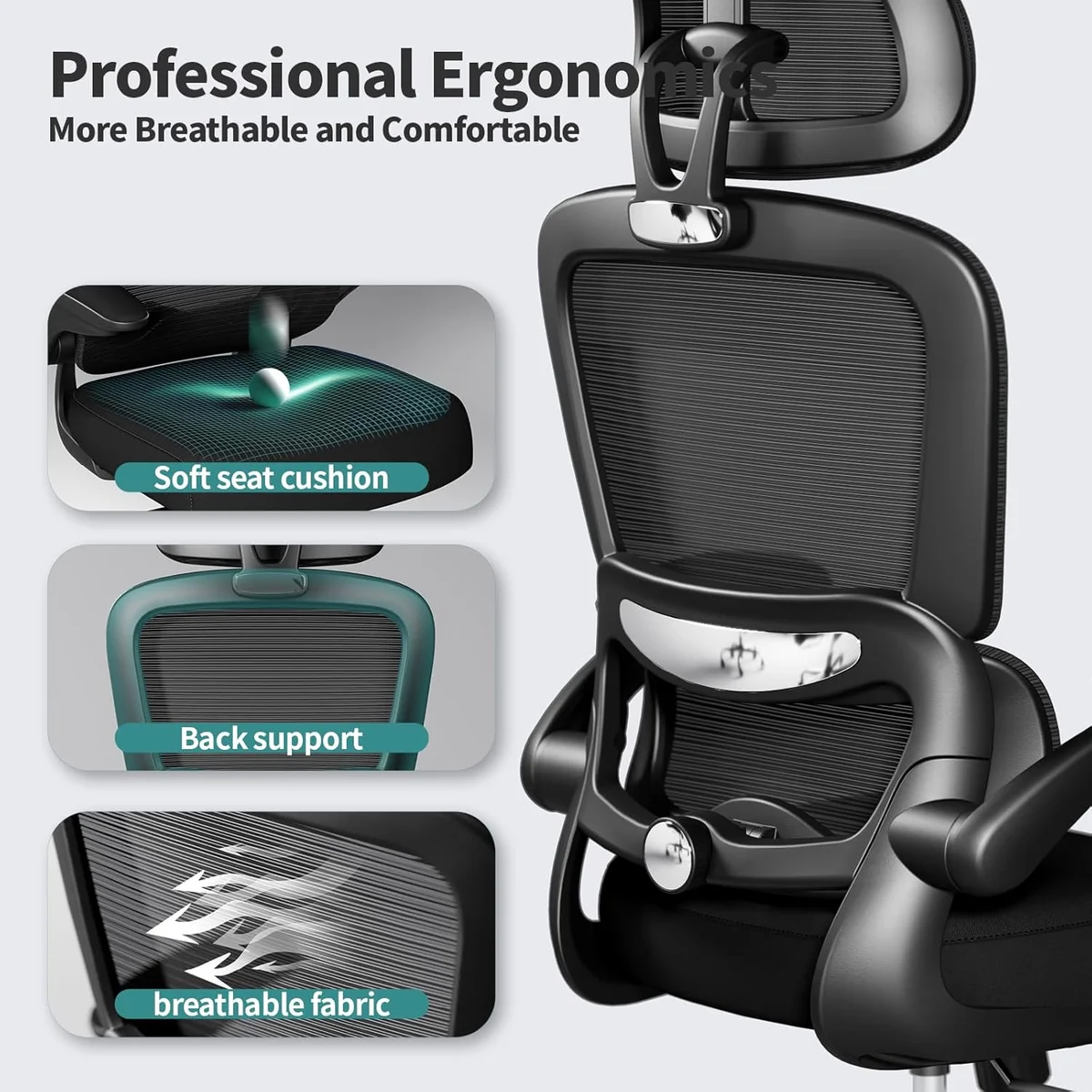 TRALT Ergonomic Desk Chair YX001-1 330 LBS Load Capacity Black New image 4
