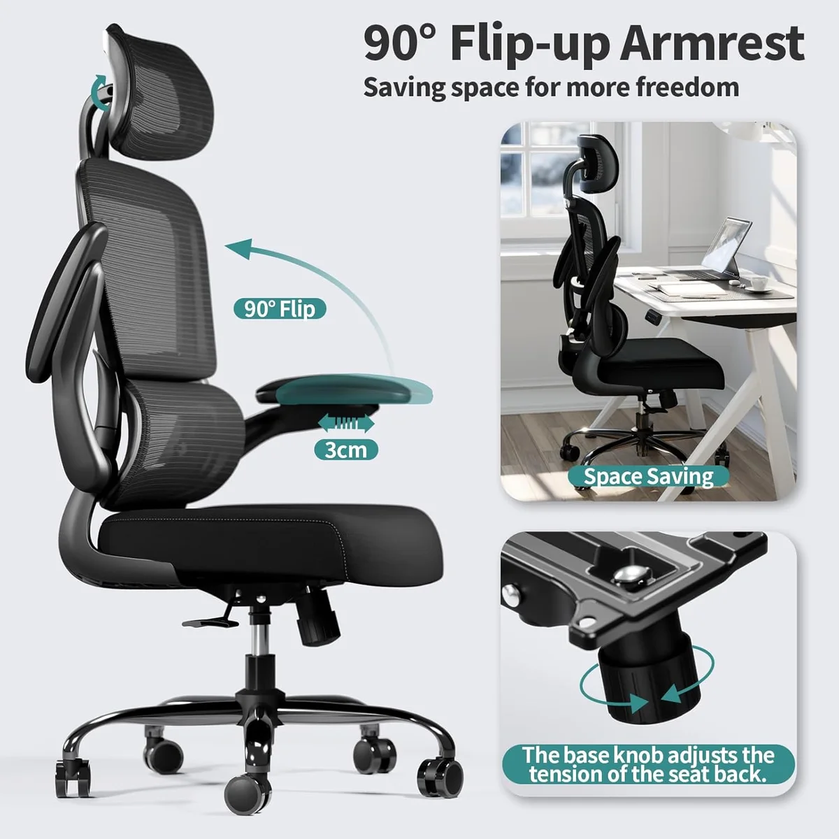 TRALT Ergonomic Desk Chair YX001-1 330 LBS Load Capacity Black New image 5