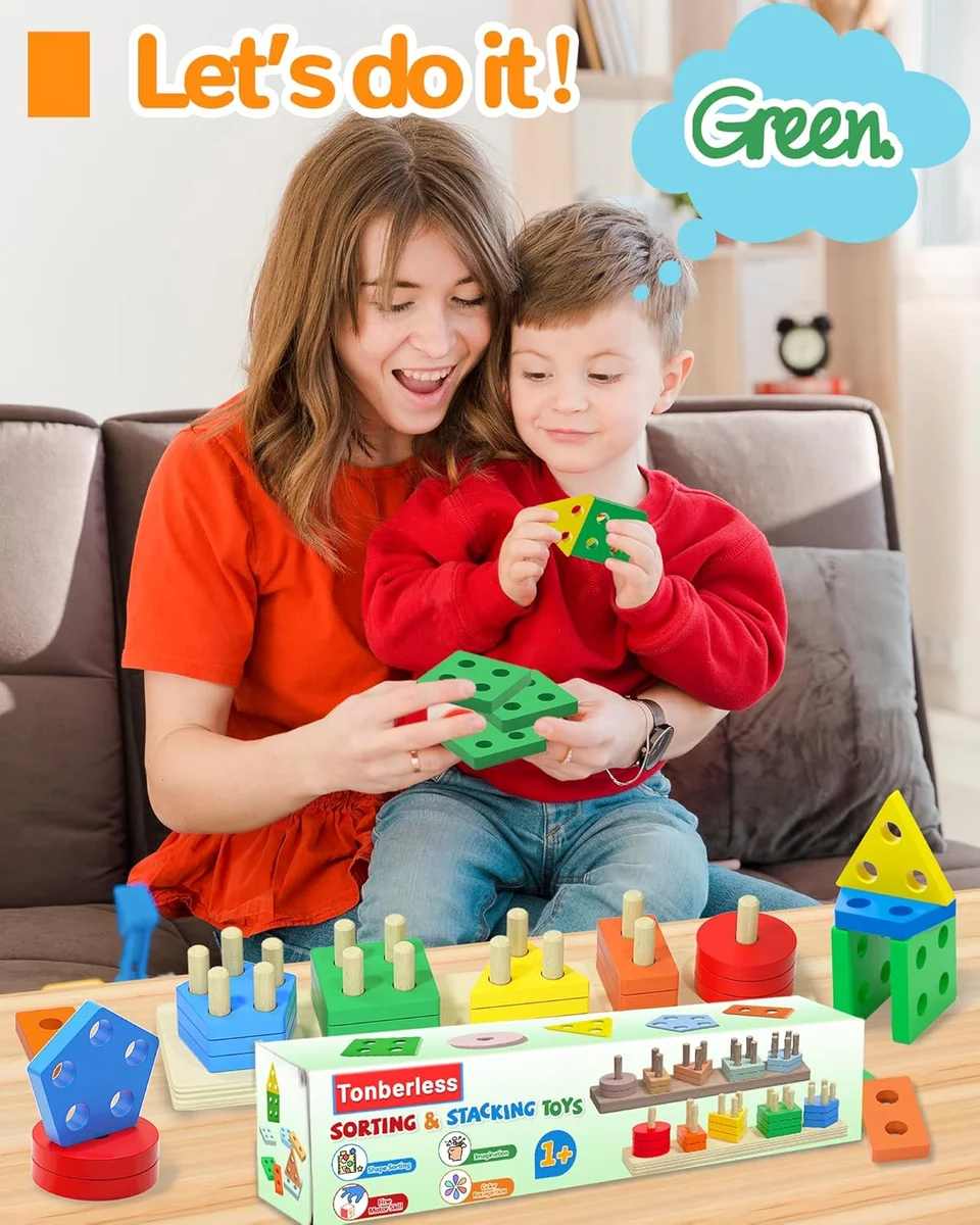 Tonberless Montessori Toys Shape Sorter 20 Pieces Wooden Learning Puzzles Multicolored New image 2