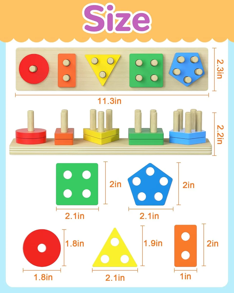 Tonberless Montessori Toys Shape Sorter 20 Pieces Wooden Learning Puzzles Multicolored New image 6