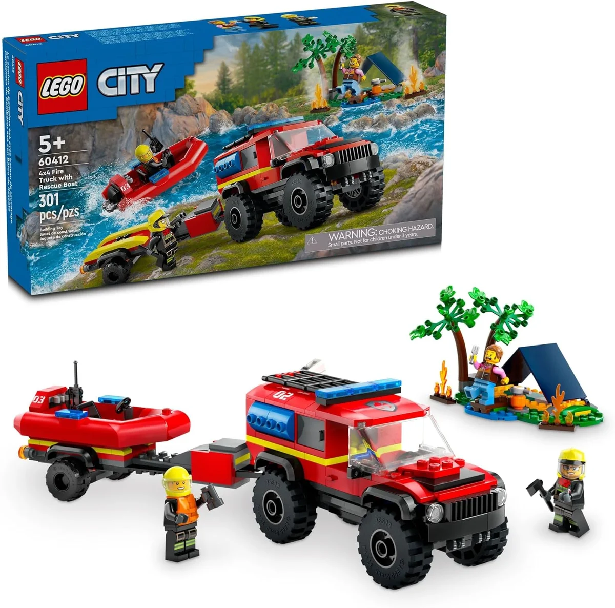 LEGO City 4x4 Fire Truck with Rescue Boat 60412 Multicolor New
