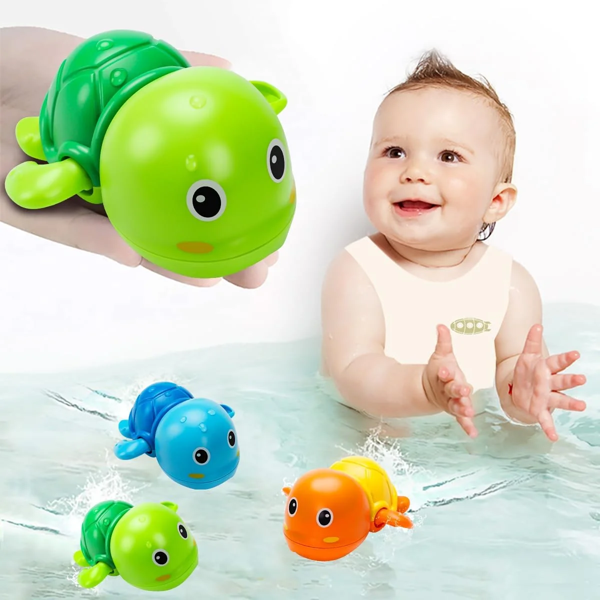 TOHIBEE Bath Toys Cute Swimming Turtle Wind Up Toys 3 Pack Green New
