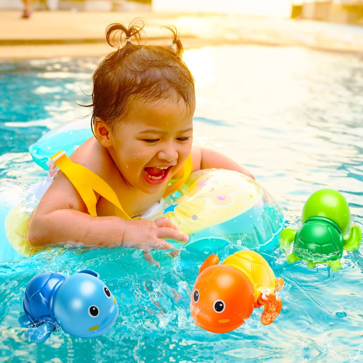 TOHIBEE Bath Toys Cute Swimming Turtle Wind Up Toys 3 Pack Green New image 3