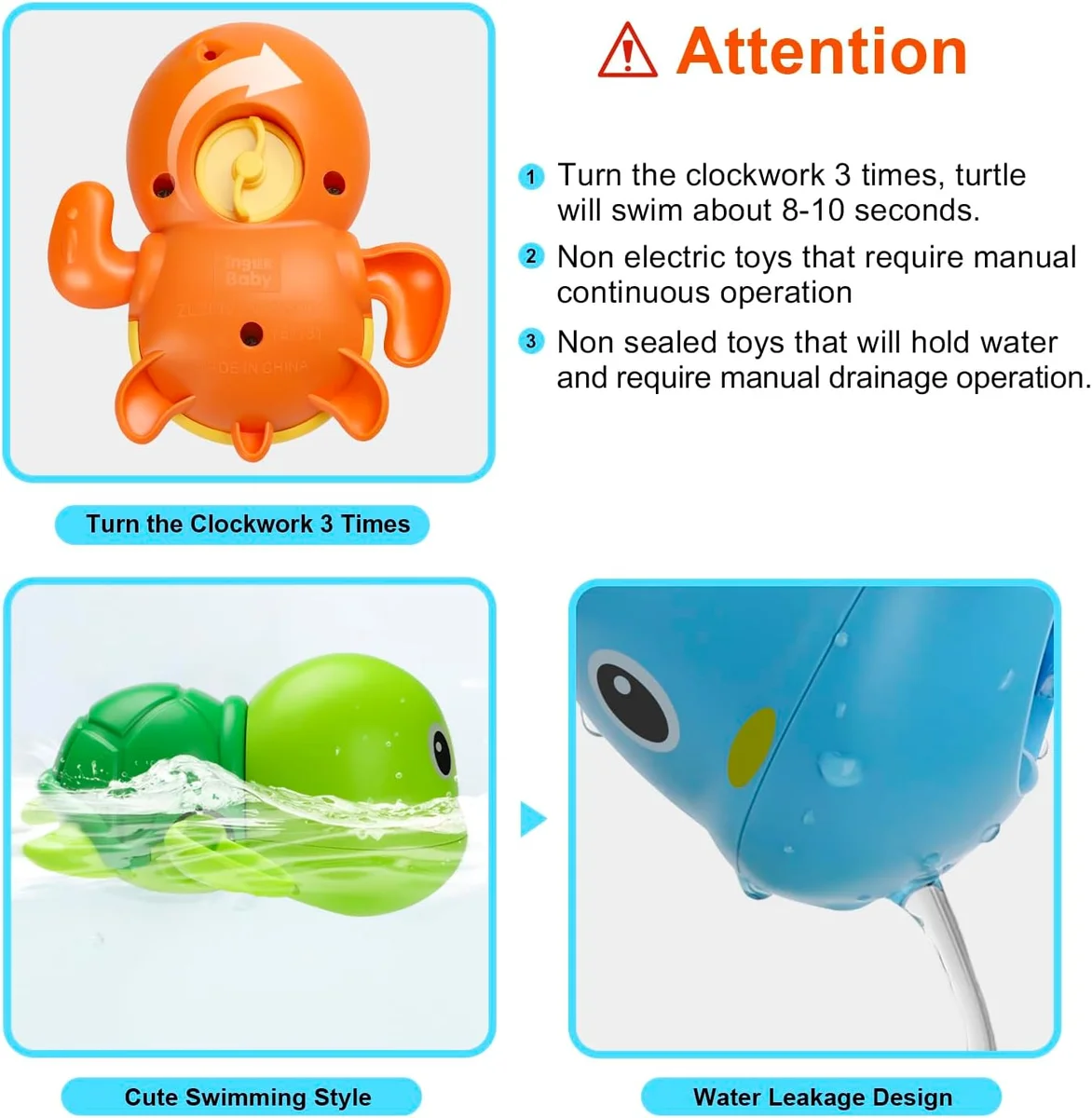TOHIBEE Bath Toys Cute Swimming Turtle Wind Up Toys 3 Pack Green New image 4