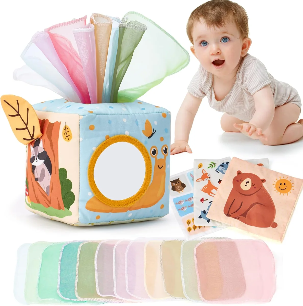 hahaland Baby Tissue Box Toy PL002P - Montessori Toys for 6-12 Months, Multi-color - New