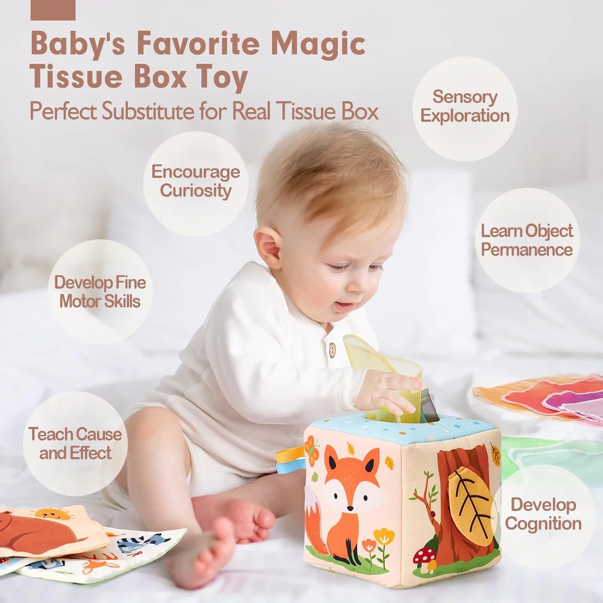hahaland Baby Tissue Box Toy PL002P - Montessori Toys for 6-12 Months, Multi-color - New image 2