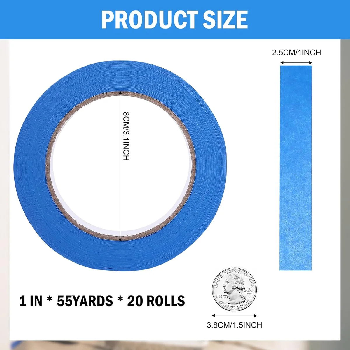 EFOK Blue Painters Tape 1 Inch Bulk 20 Rolls 55 Yards New image 8