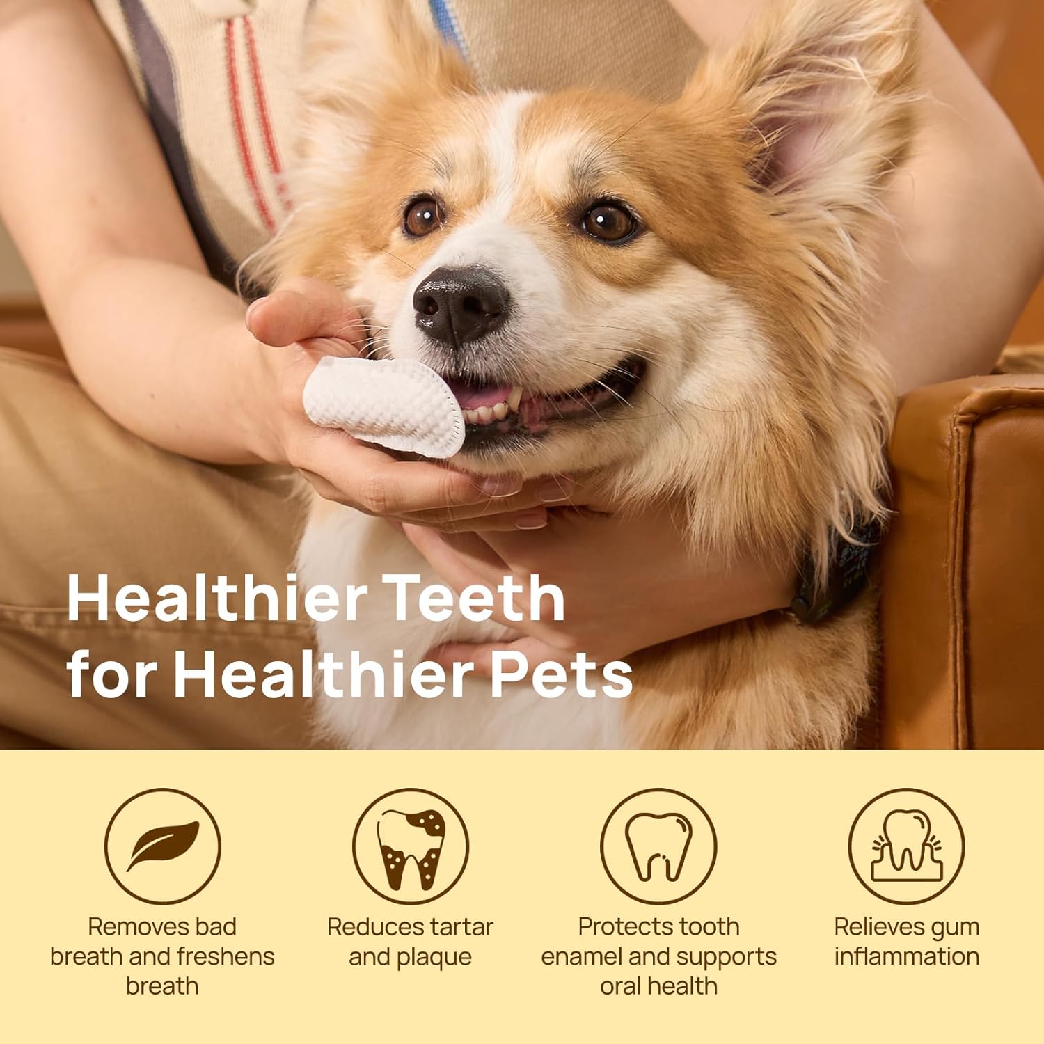 HICC PET Pet Teeth Cleaning Wipes for Dogs & Cats Dog Breath Freshener Unscented New image 2