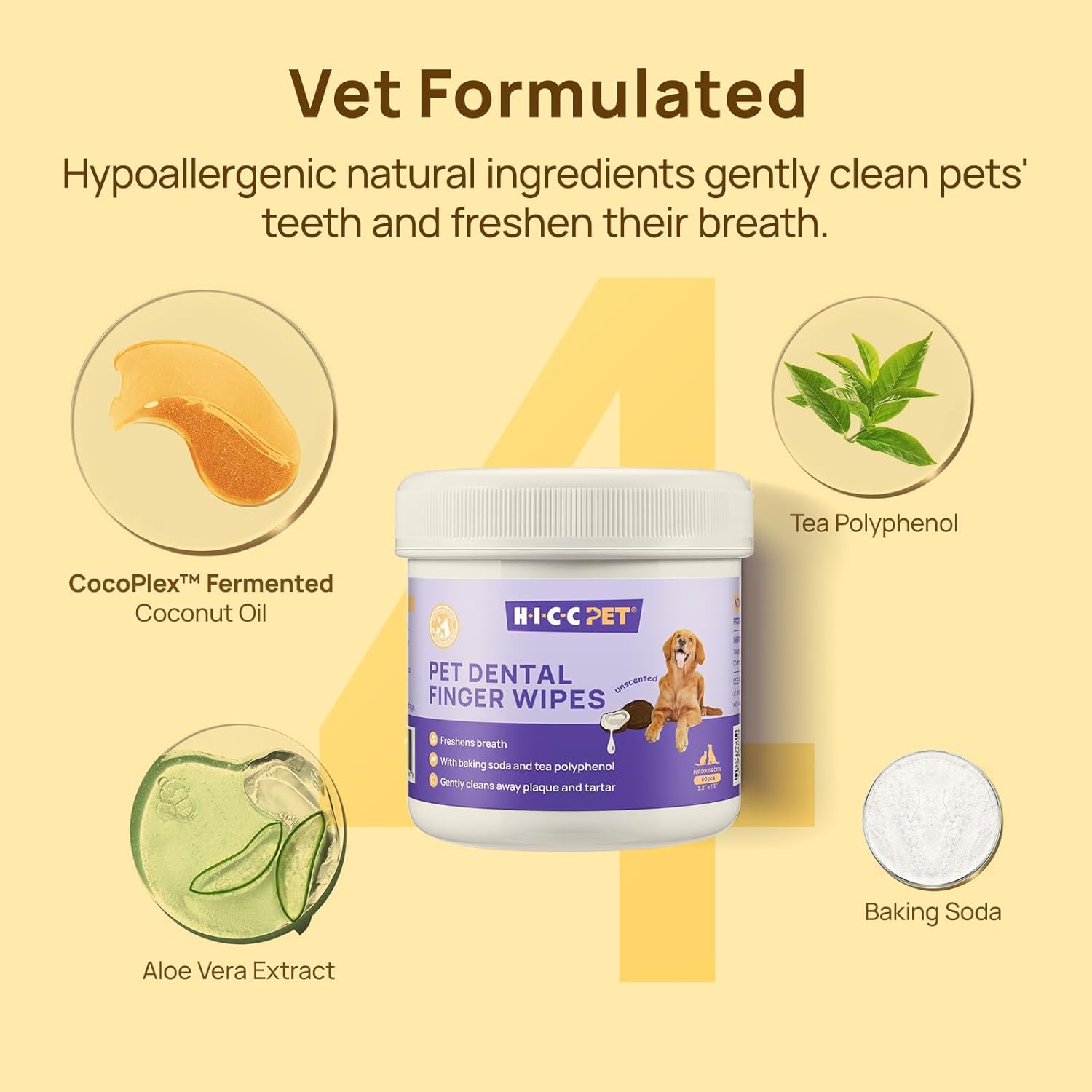 HICC PET Pet Teeth Cleaning Wipes for Dogs & Cats Dog Breath Freshener Unscented New image 3