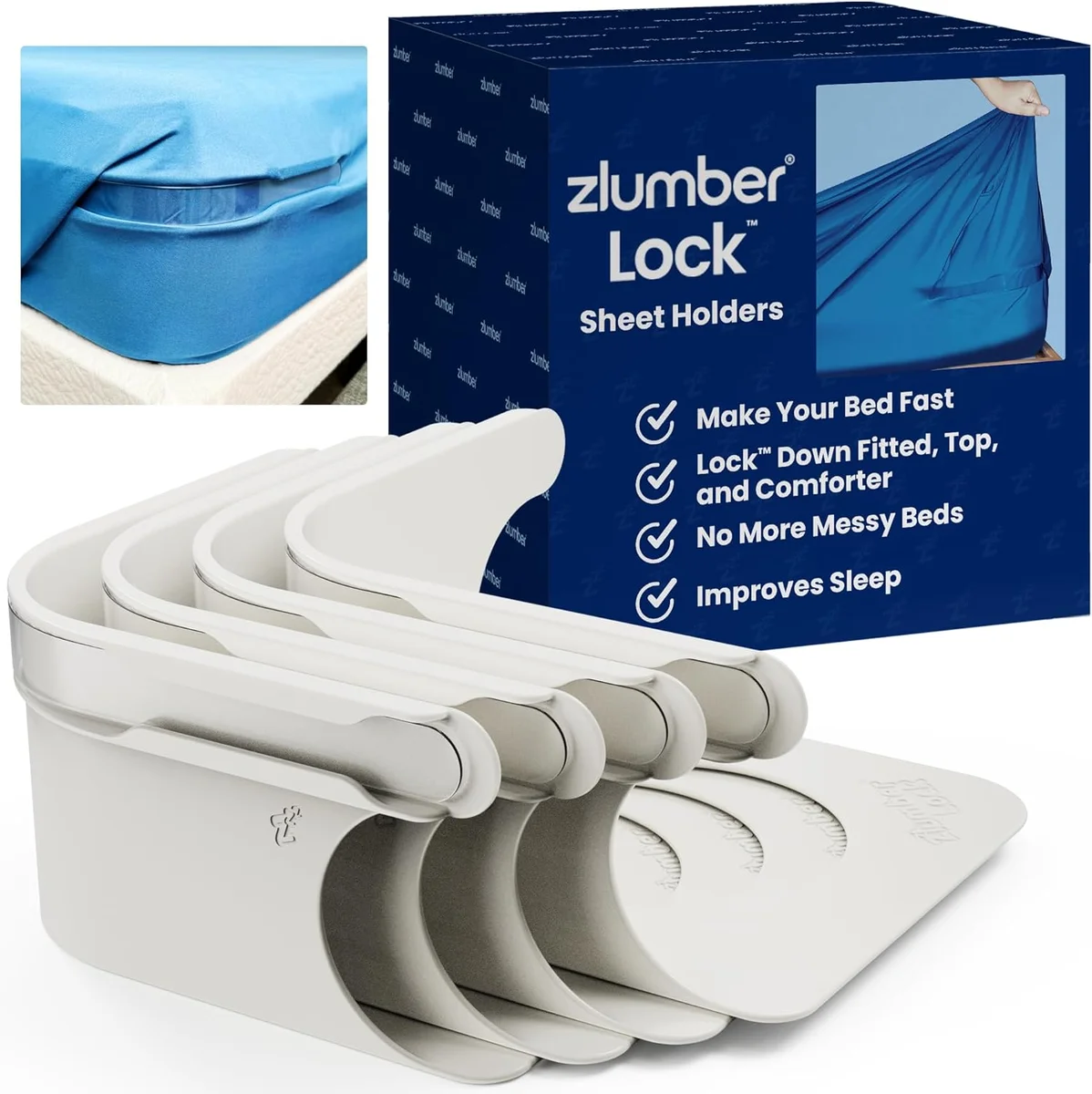 Zlumber Secure Sheet Holder ZBR-LCK-4PK Universal Fit Heavy-Duty Straps White New