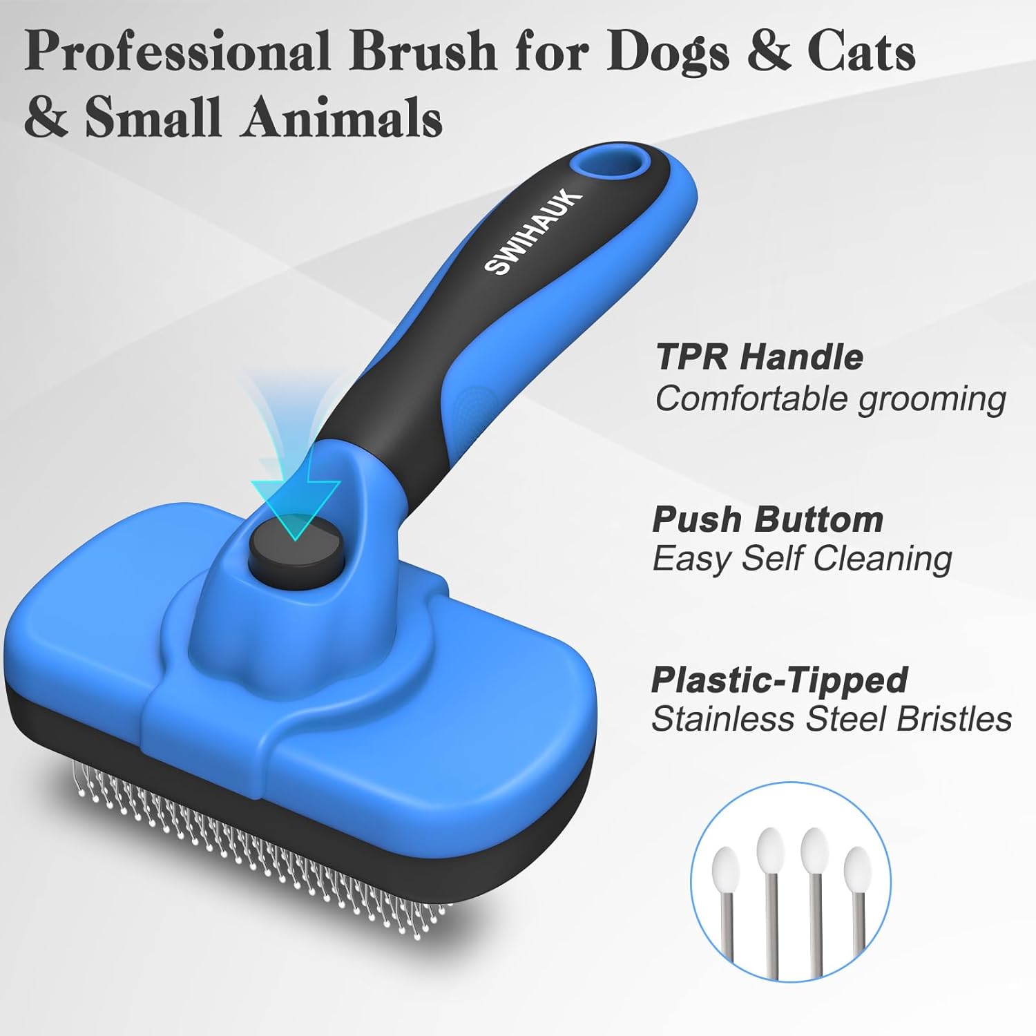 Swihauk Self Cleaning Slicker Brush DB-202301 Easy Deshedding Tool for Dogs & Cats Blue New image 9