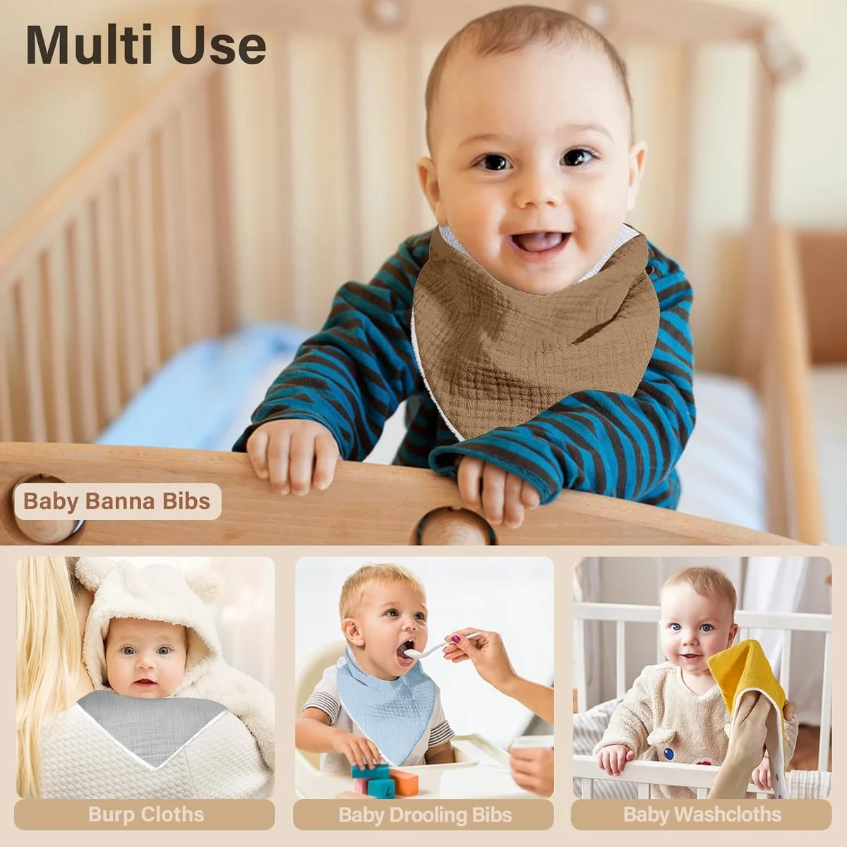 NISXABEBE Muslin Baby Bibs Soft Triangular Bandana 6 Pack Cotton Sunshine New image 6