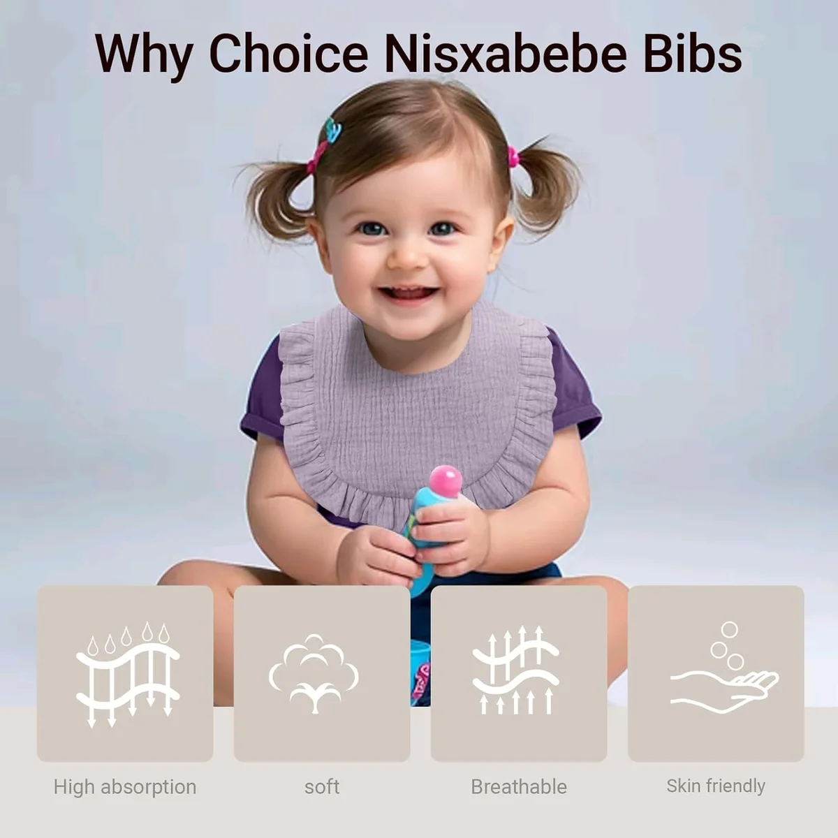 NISXABEBE Baby Muslin Bibs 6 Count Soft Cotton for Baby Girl Teething Purple & Pink New image 4