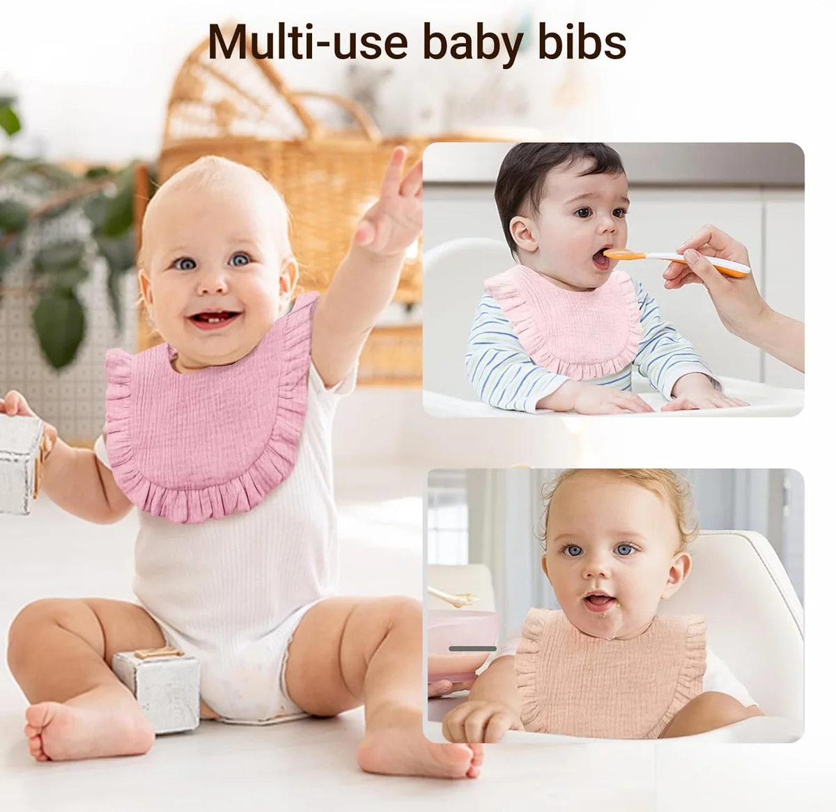 NISXABEBE Baby Muslin Bibs 6 Count Soft Cotton for Baby Girl Teething Purple & Pink New image 5