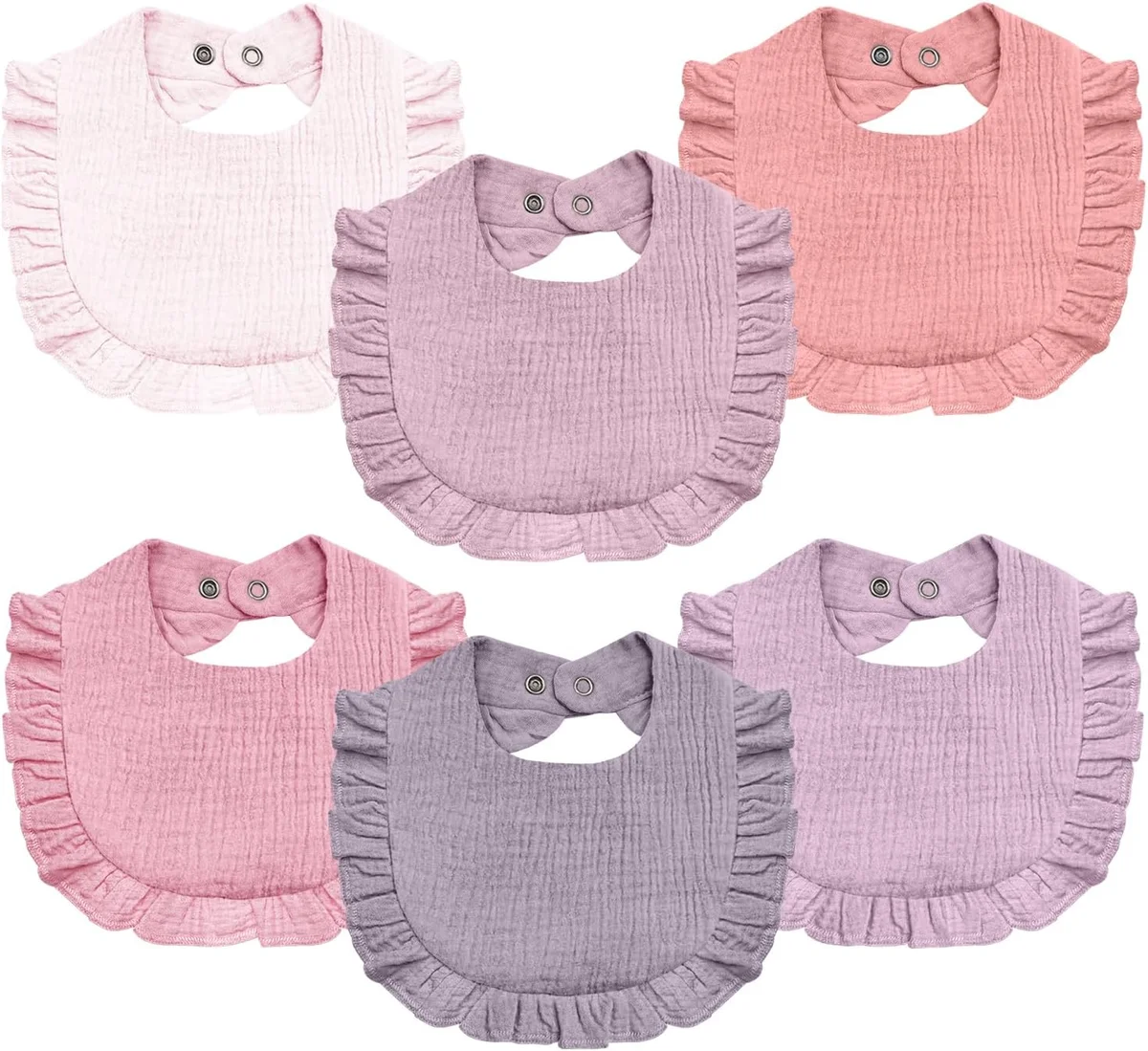 NISXABEBE Baby Muslin Bibs 6 Count Soft Cotton for Baby Girl Teething Purple & Pink New