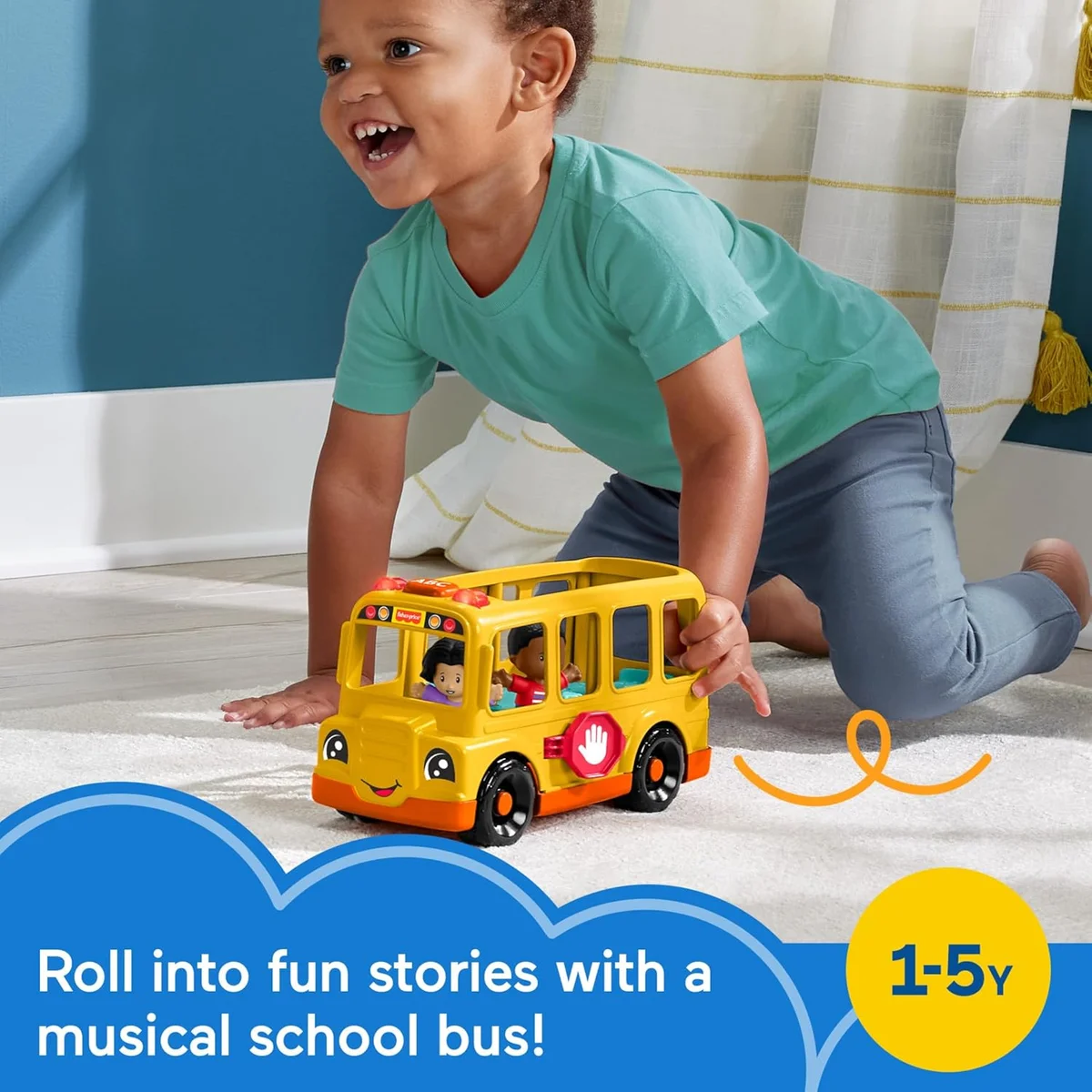 Fisher-Price Little People School Bus Push-Along Vehicle HWB30 Musical Plastic New image 2