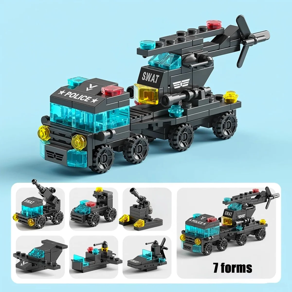 Vilbocr Special Police Building Blocks Toy 7 in 1 Transformable Set City Special Police New image 2