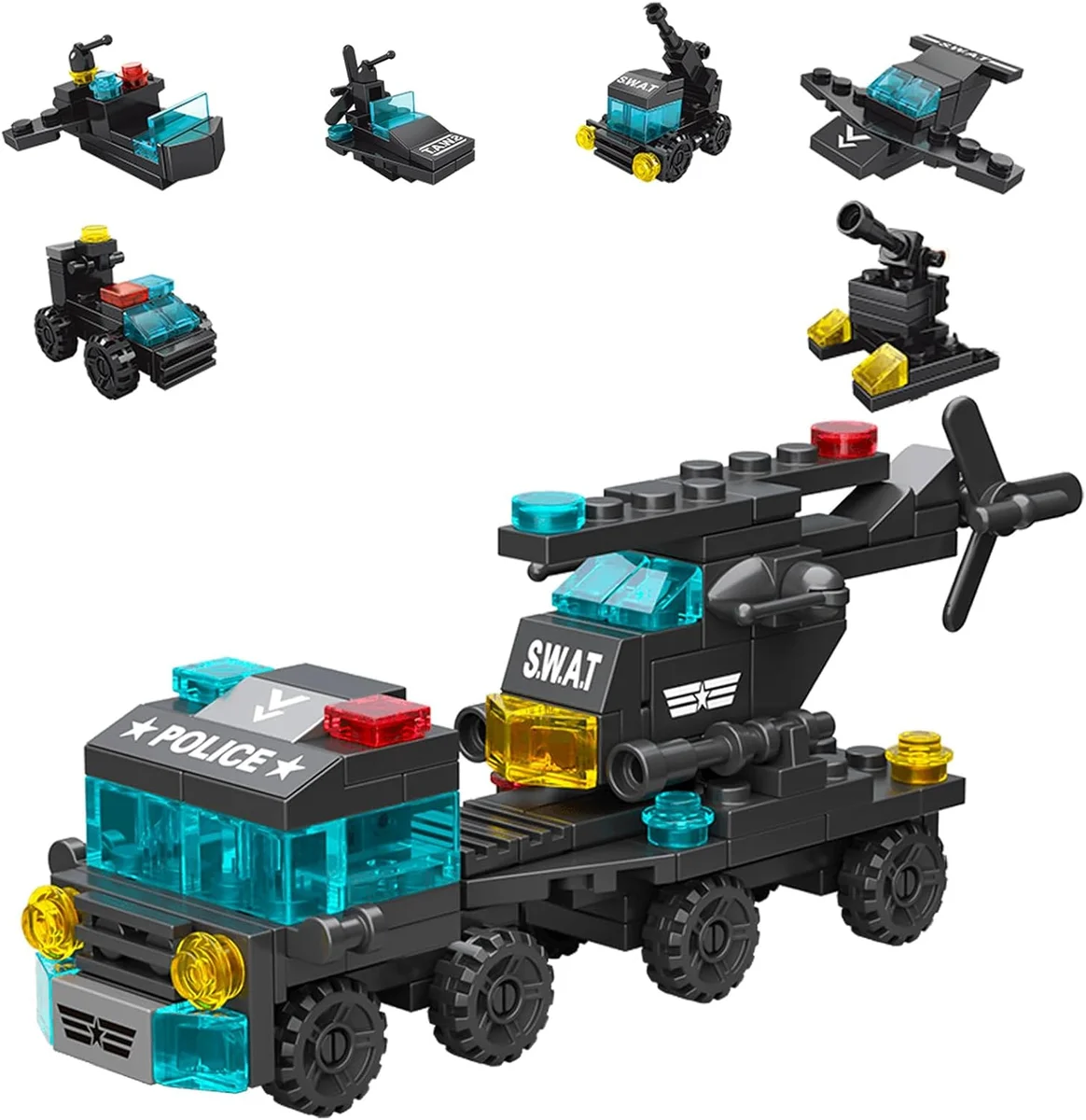 Vilbocr Special Police Building Blocks Toy 7 in 1 Transformable Set City Special Police New