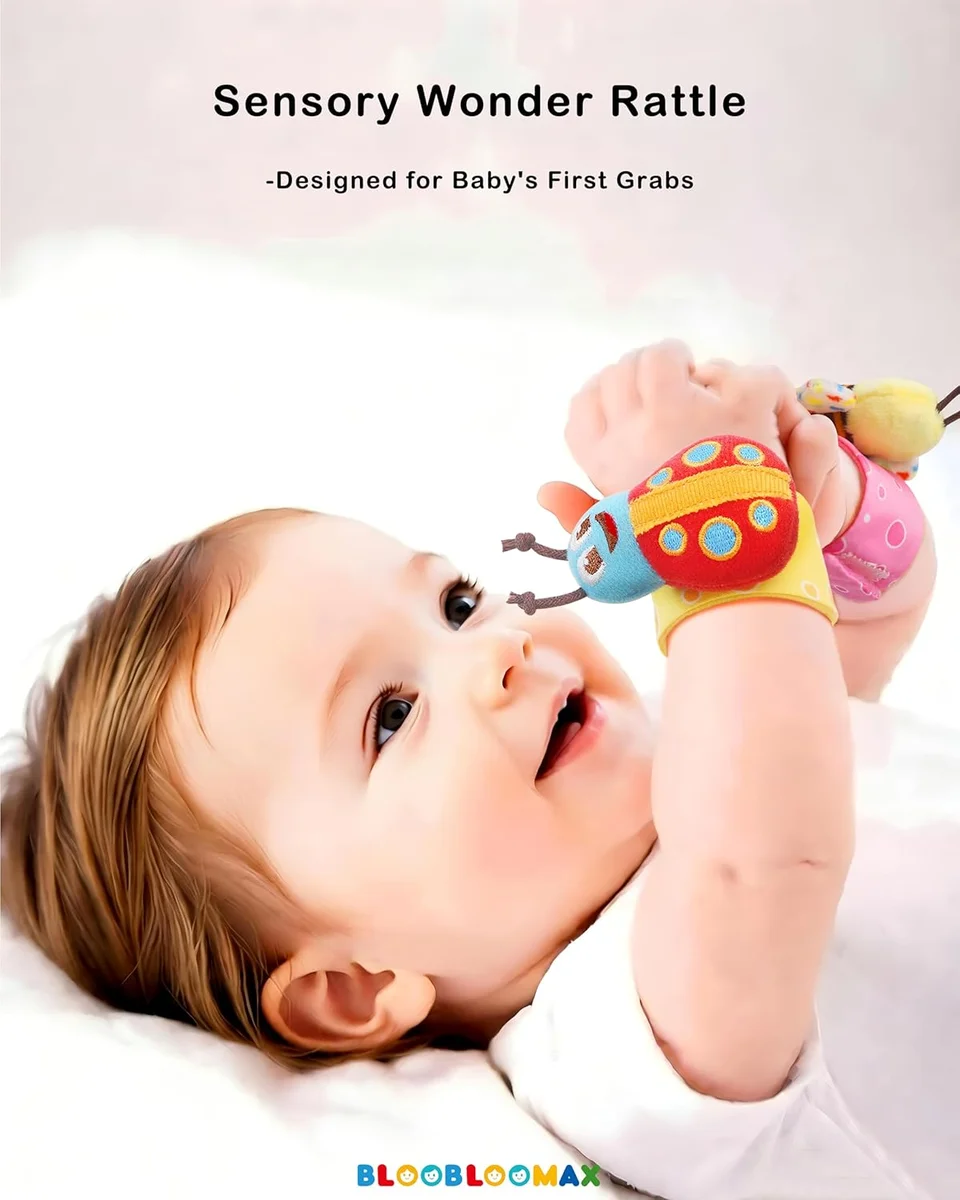 BLOOBLOOMAX Wrist Rattle Socks and Foot Finder Set Rattle03 Baby Toys for 0-36 Months Wine Red New image 2