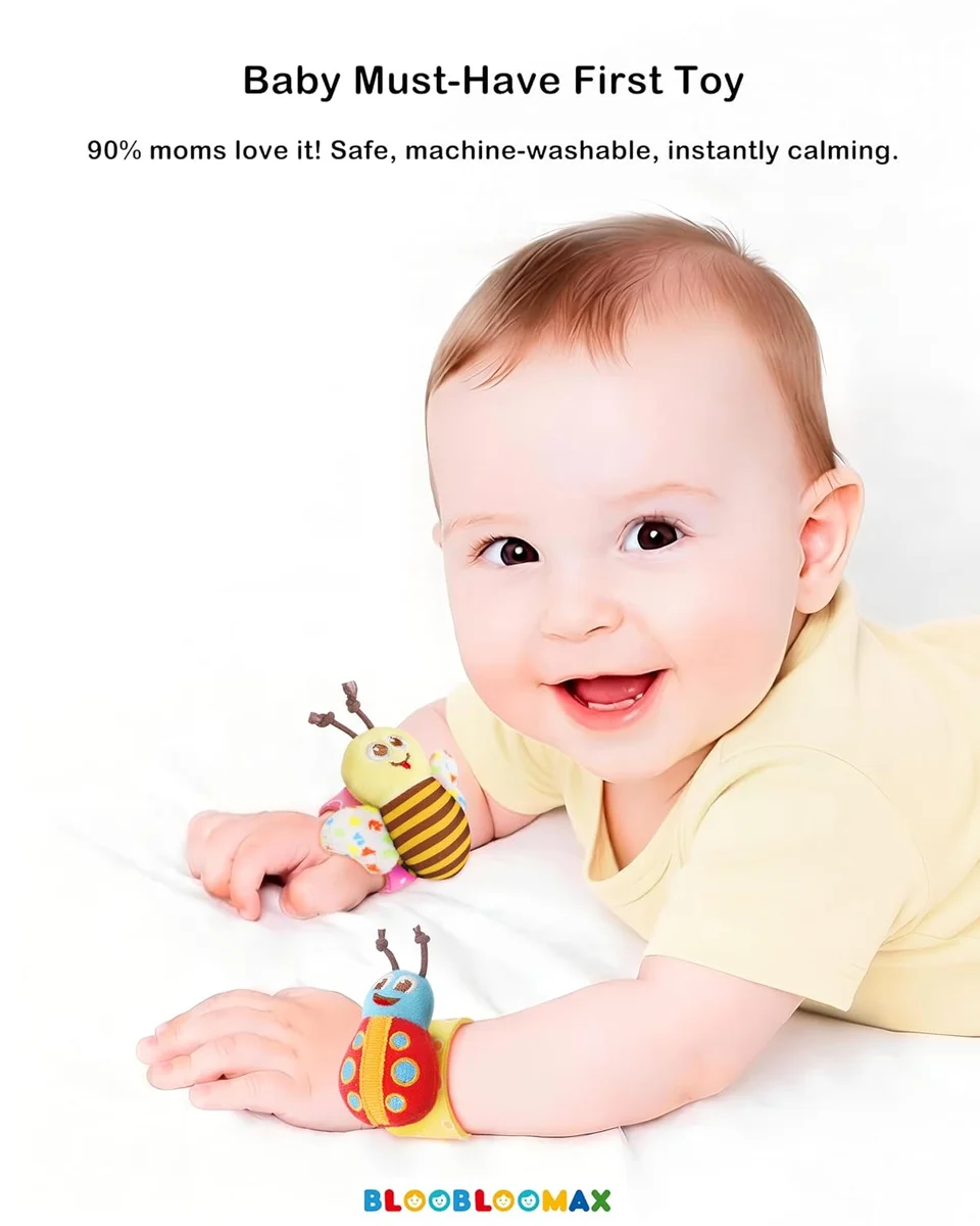 BLOOBLOOMAX Wrist Rattle Socks and Foot Finder Set Rattle03 Baby Toys for 0-36 Months Wine Red New image 3