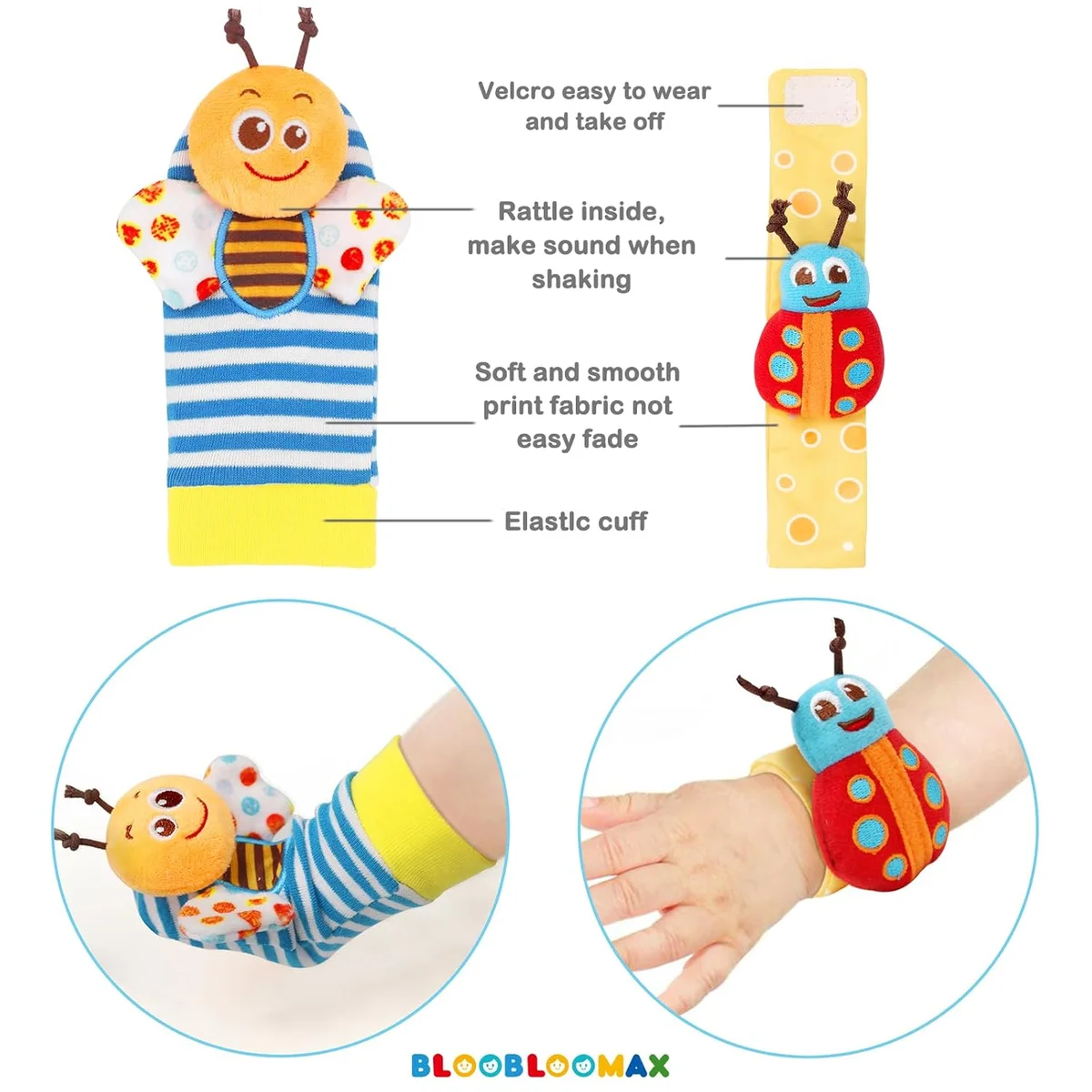 BLOOBLOOMAX Wrist Rattle Socks and Foot Finder Set Rattle03 Baby Toys for 0-36 Months Wine Red New image 6