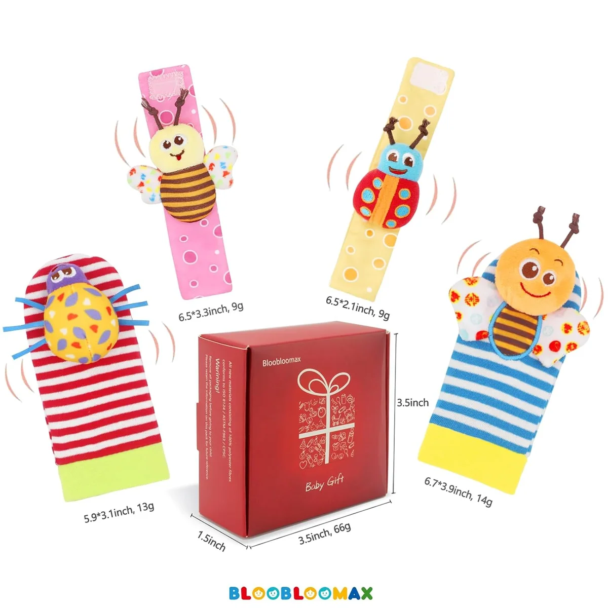 BLOOBLOOMAX Wrist Rattle Socks and Foot Finder Set Rattle03 Baby Toys for 0-36 Months Wine Red New image 9