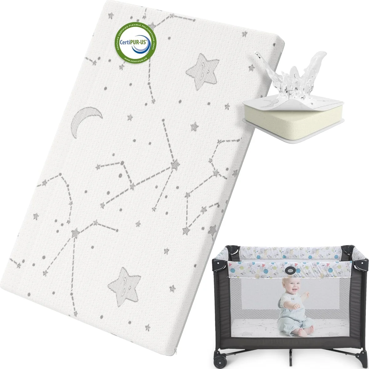 YENING Pack and Play Mattress Topper 38"x26"x1" Firm Foam New