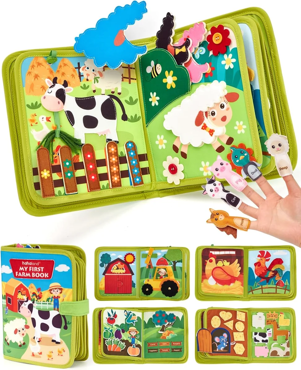 hahaland Busy Book for Toddlers 1-3 Montessori Toy MFB001 20 Activities Fabric Farm New