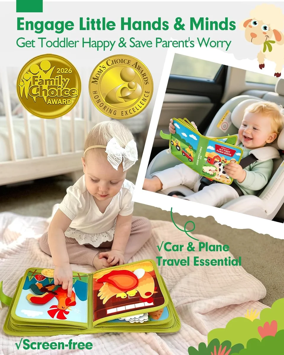 hahaland Busy Book for Toddlers 1-3 Montessori Toy MFB001 20 Activities Fabric Farm New image 3