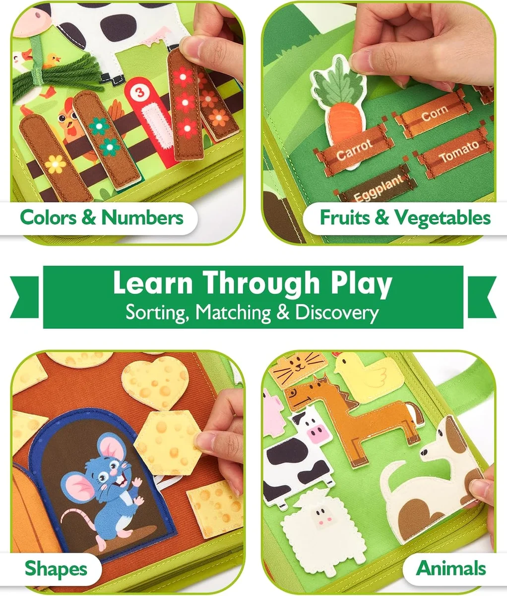 hahaland Busy Book for Toddlers 1-3 Montessori Toy MFB001 20 Activities Fabric Farm New image 5