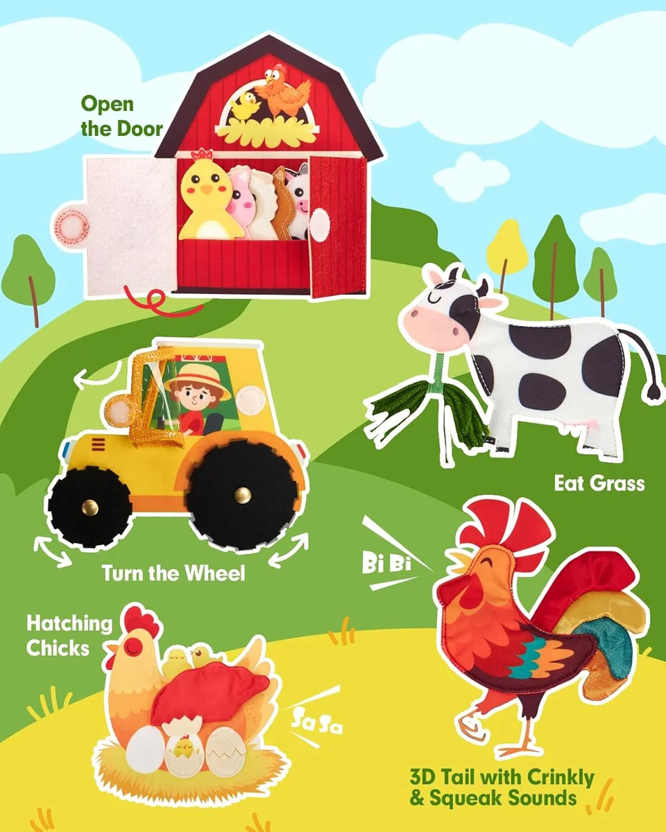 hahaland Busy Book for Toddlers 1-3 Montessori Toy MFB001 20 Activities Fabric Farm New image 6