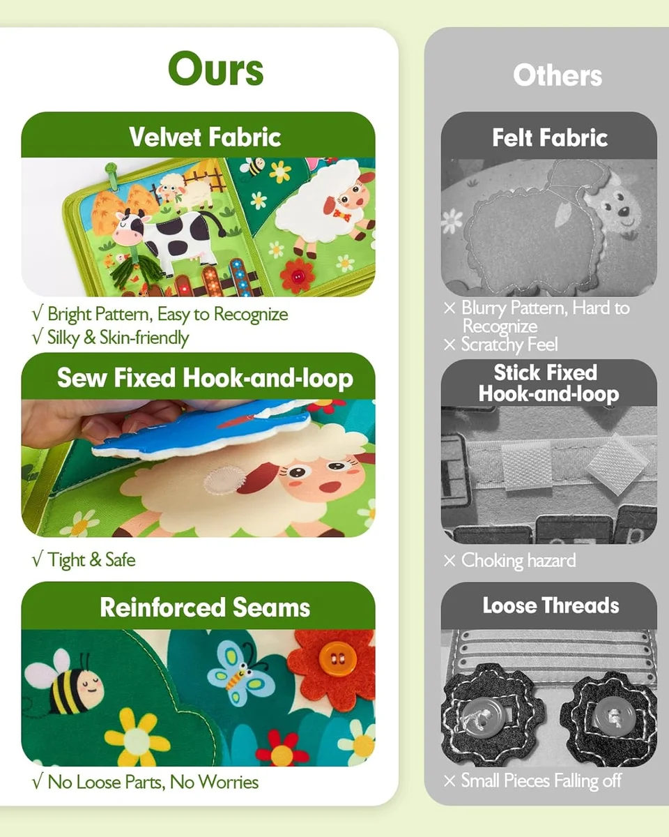 hahaland Busy Book for Toddlers 1-3 Montessori Toy MFB001 20 Activities Fabric Farm New image 7