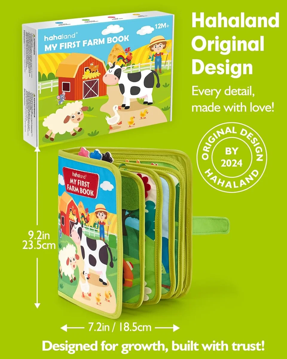 hahaland Busy Book for Toddlers 1-3 Montessori Toy MFB001 20 Activities Fabric Farm New image 8
