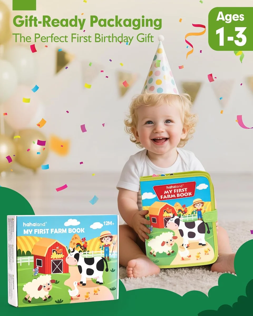 hahaland Busy Book for Toddlers 1-3 Montessori Toy MFB001 20 Activities Fabric Farm New image 9