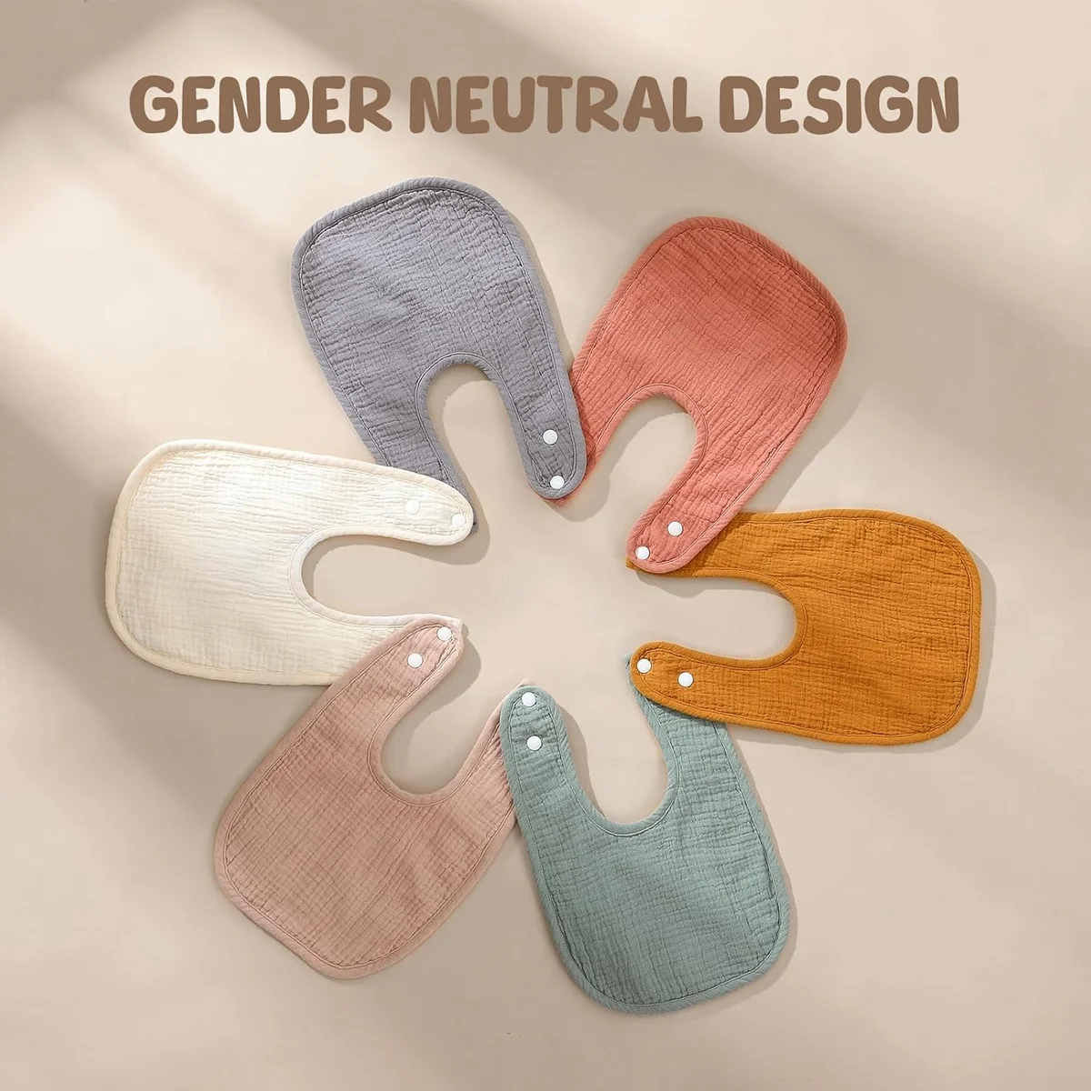 POIKSHARK Muslin Baby Bibs 6-Pack Cotton Unisex Neutral - New image 6
