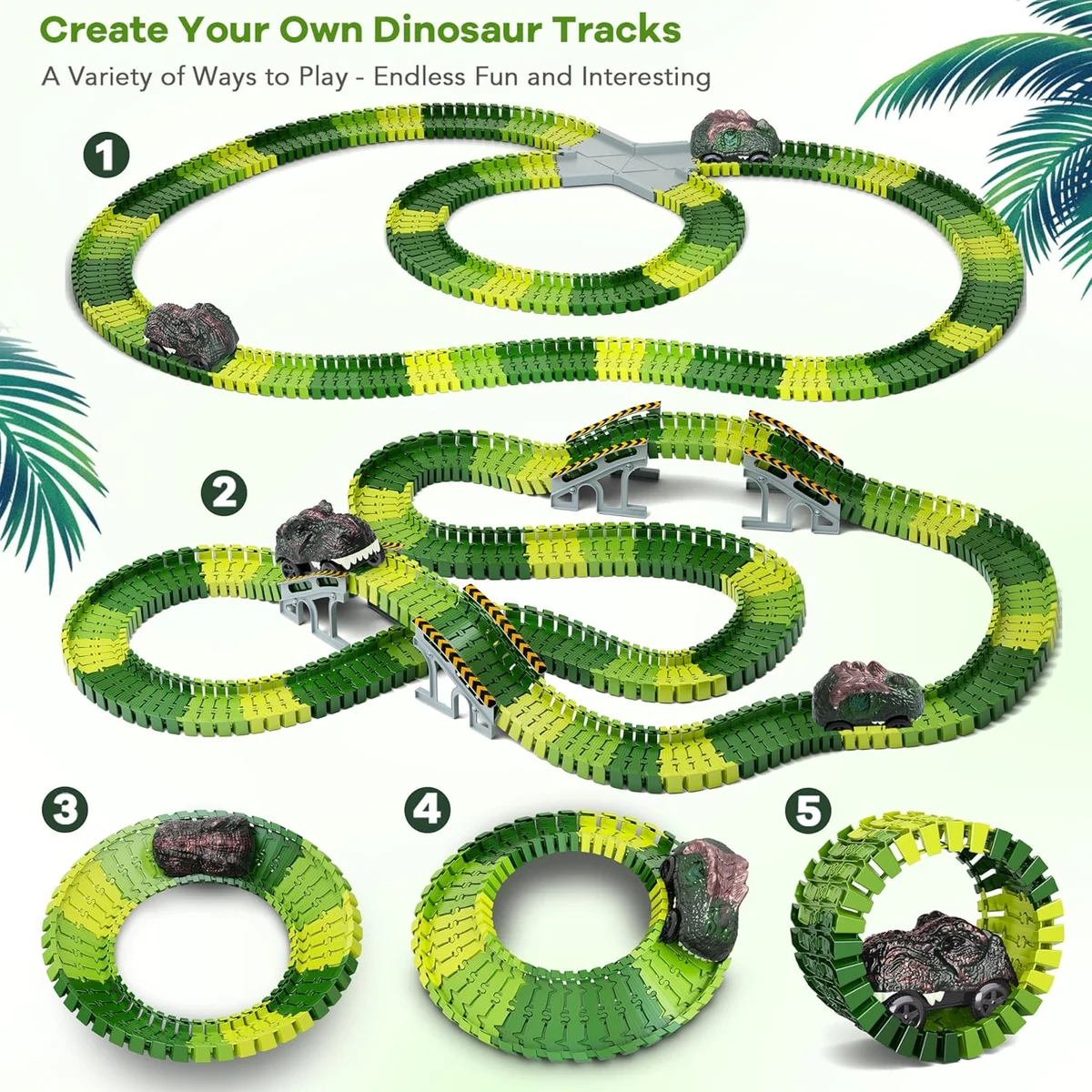 Toyk Dinosaur Toys Create A Dinosaur World Road Race 252 Pieces Green New image 3