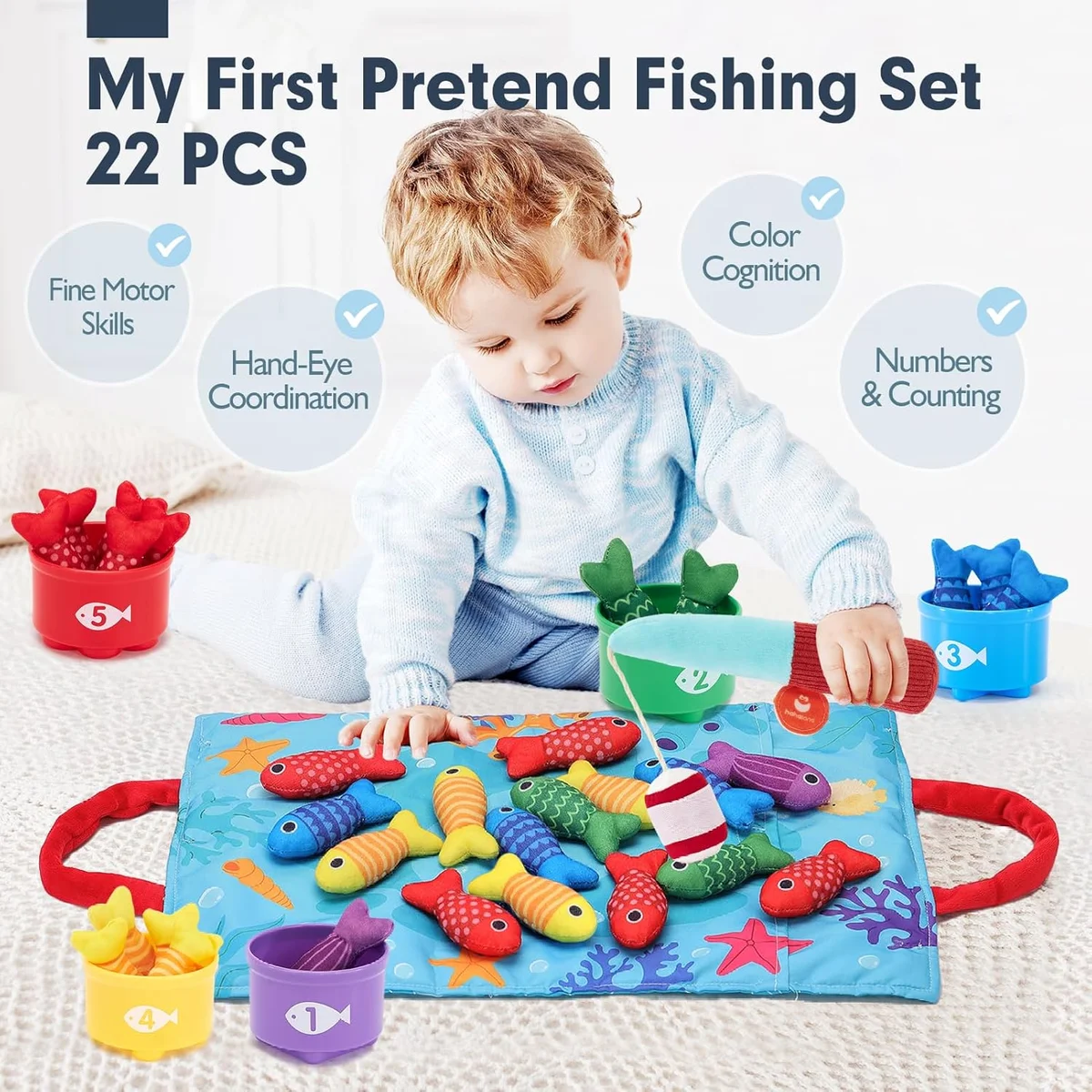 hahaland Montessori Fishing Game 22 Pcs Model PL002V Cloth Toddler Toys New image 2