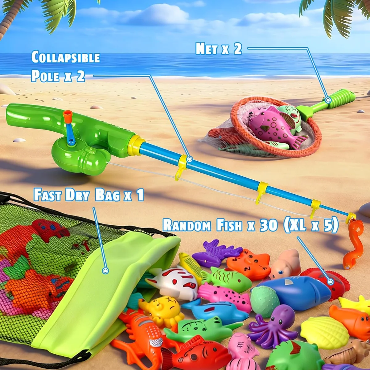CozyBomB Magnetic Fishing Toys Game Set 54789123 | 30 Fishes, Plastic, Multicolor - New image 2