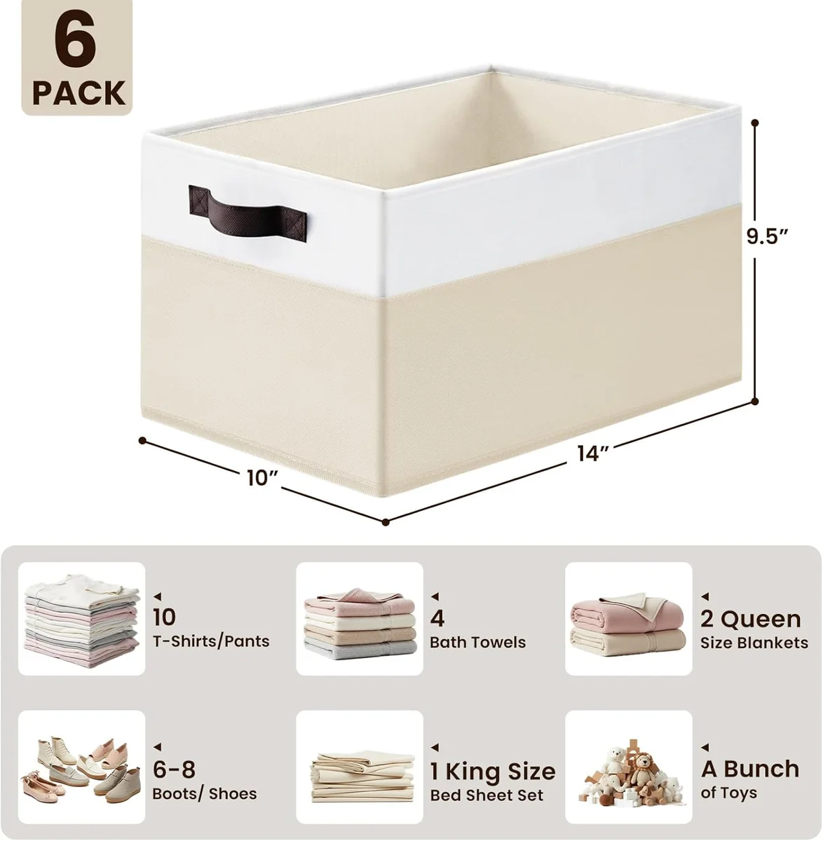 Criusia Toy Storage Organizer 6 Pack 14Lx10Wx9.5H White with Beige New image 2