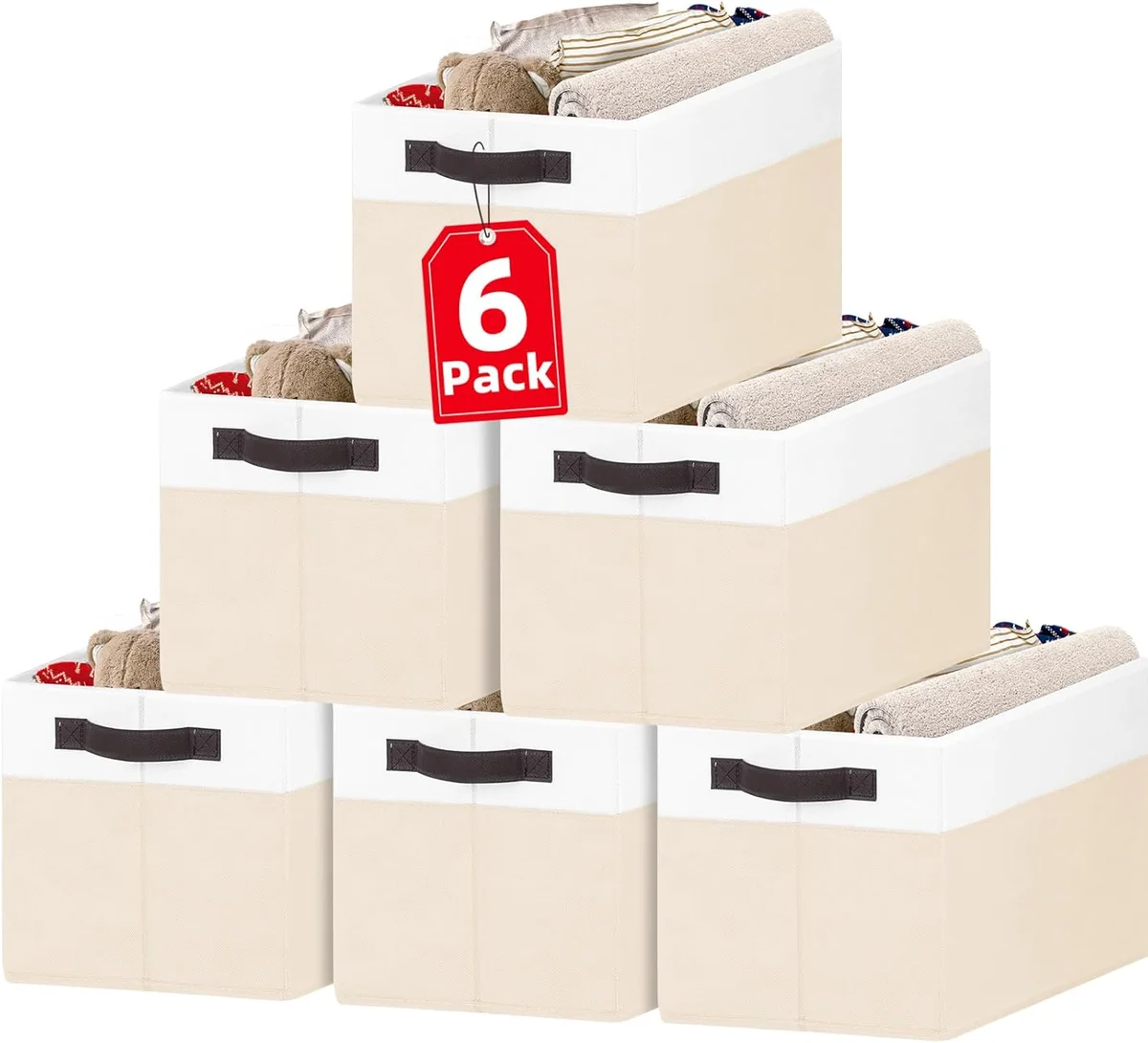 Criusia Toy Storage Organizer 6 Pack 14Lx10Wx9.5H White with Beige New
