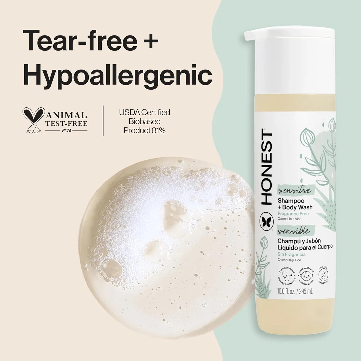The Honest Company 2-in-1 Baby Shampoo & Body Wash Fragrance-Free Tear-Free Hypoallergenic 10 fl oz New image 2