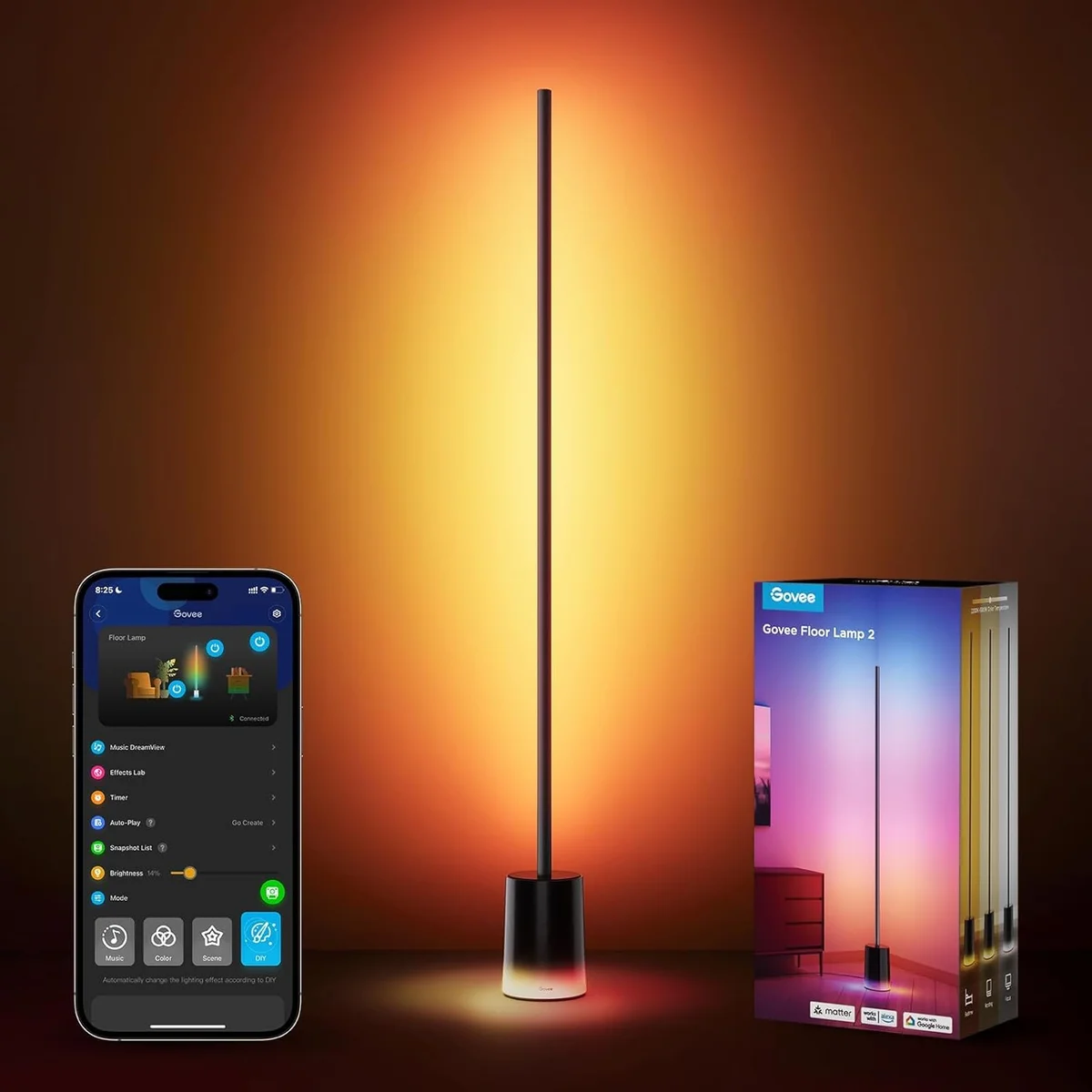 Govee Floor Lamp 2 H607C RGBIC 1725lm Smart Control Black New