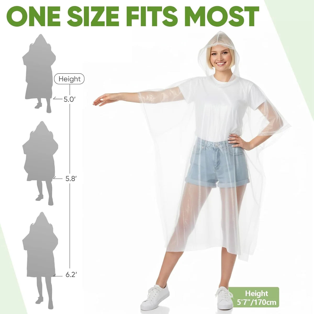 APEXUP Disposable Rain Ponchos for Adults 5 Pack Waterproof Clear New image 2