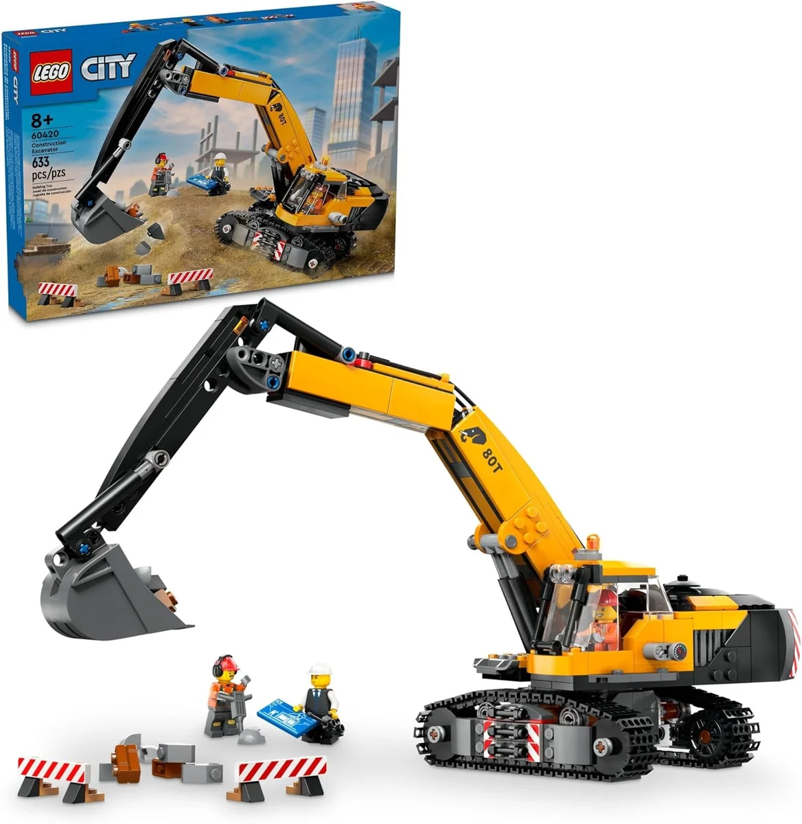 LEGO City Yellow Construction Excavator Toy Digger 60420 633 Pieces for Ages 8 and Up Multicolor New