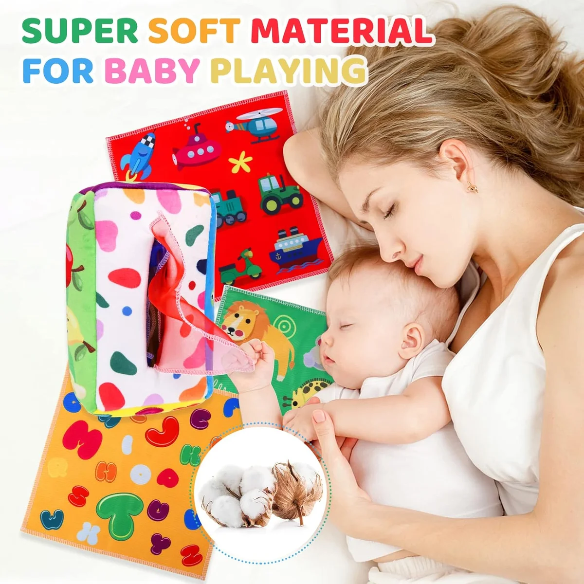 YOGINGO Baby Tissue Box Toy Montessori WJ01262 - Soft Fabric Crinkle Sensory Toy for 6-12 Months Colorful New image 6