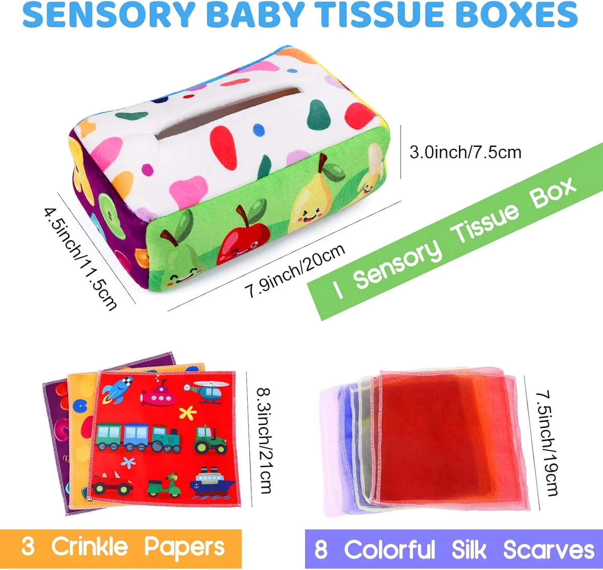 YOGINGO Baby Tissue Box Toy Montessori WJ01262 - Soft Fabric Crinkle Sensory Toy for 6-12 Months Colorful New image 7