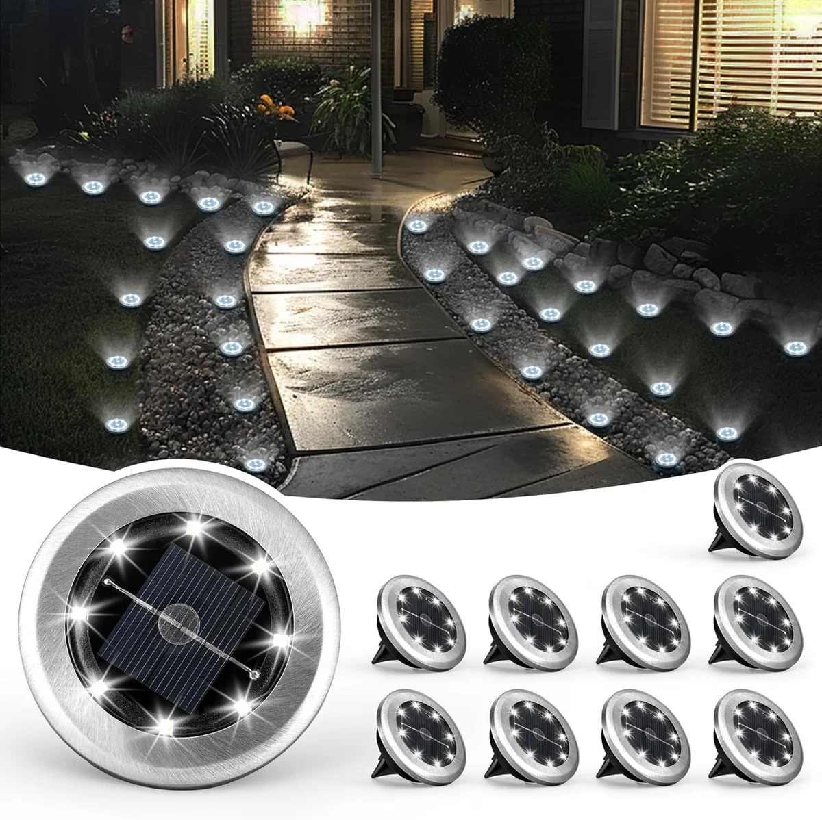 SOLPEX Mini Solar Ground Lights 8955 10 Pack Solar Powered Waterproof Garden Pathway Lights Cool White New