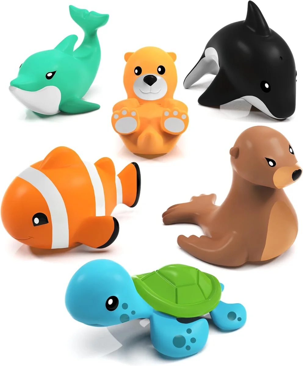 Tub Works Marine Mold Free Bath Toys 44392 Sealed Soft Squeezable 6 Pack New