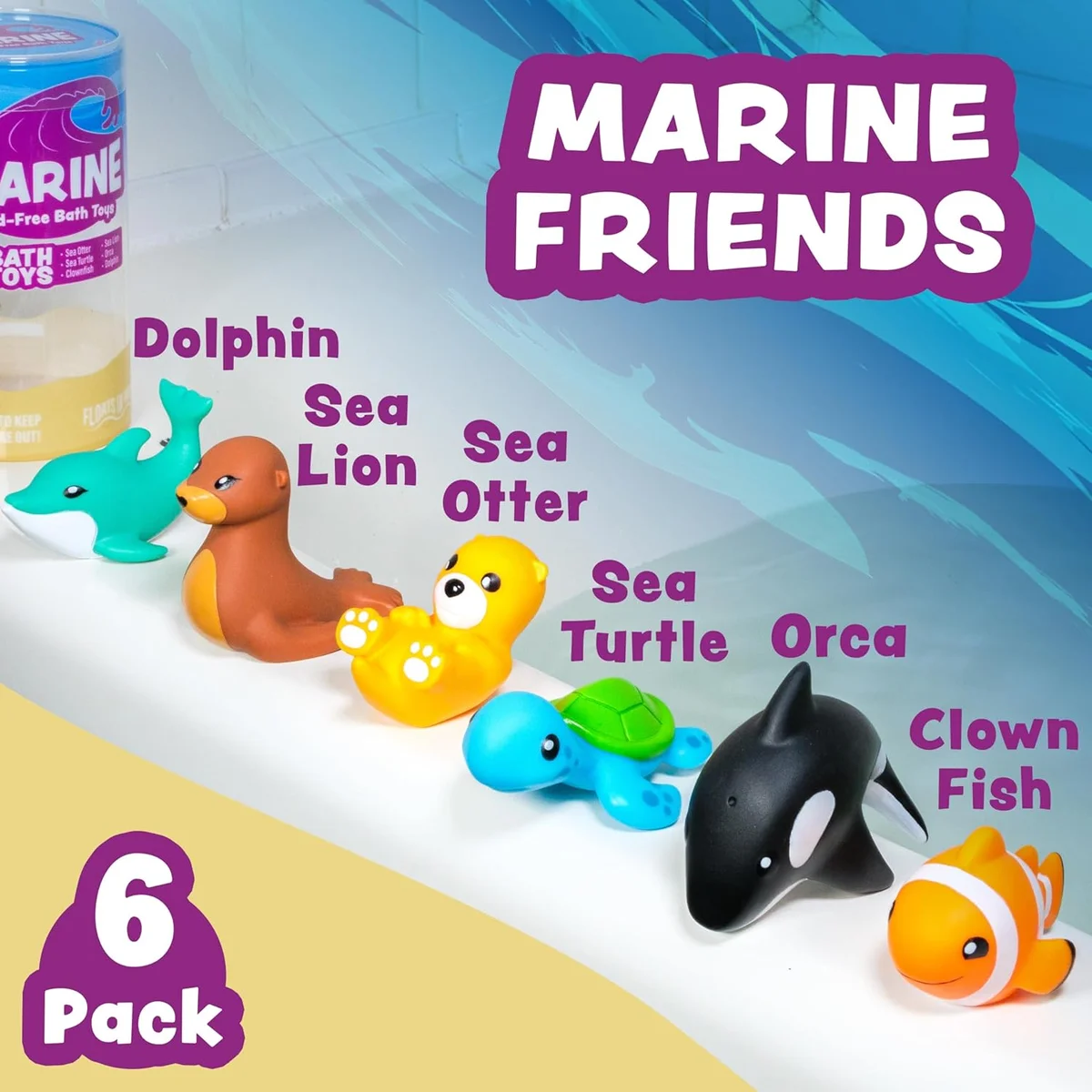 Tub Works Marine Mold Free Bath Toys 44392 Sealed Soft Squeezable 6 Pack New image 3